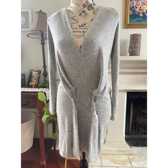 Free People Women's Mini Dress Size XS Gray Long Sleeve Tie Front Fitted - Picture 5 of 9